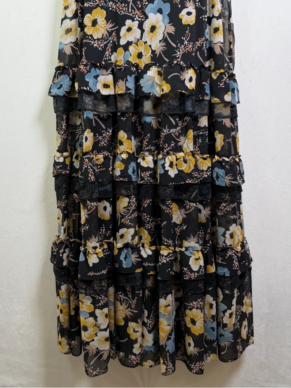 Ralph Lauren Women’s Floral Tiered Georgette Gown Sz 16 Romantic Lace Trim - Picture 11 of 15